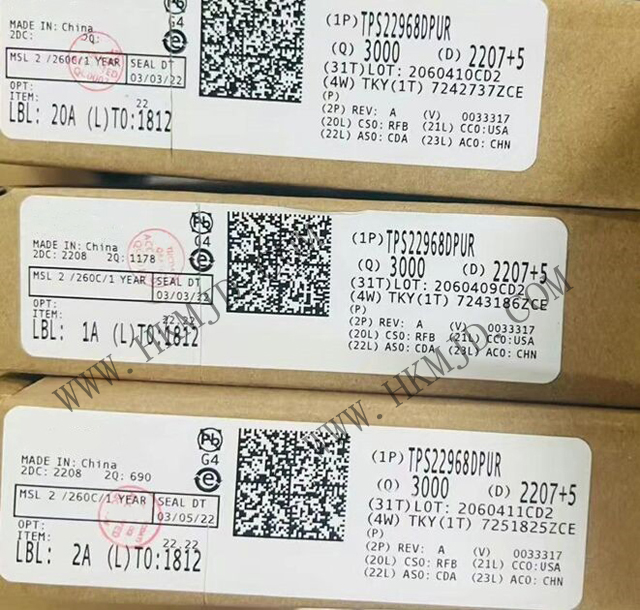 供應 TI TPS22968DPUR 雙通道超低電阻負載開關，帶受控導通功能